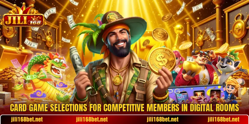 Card game selections for competitive members in digital rooms