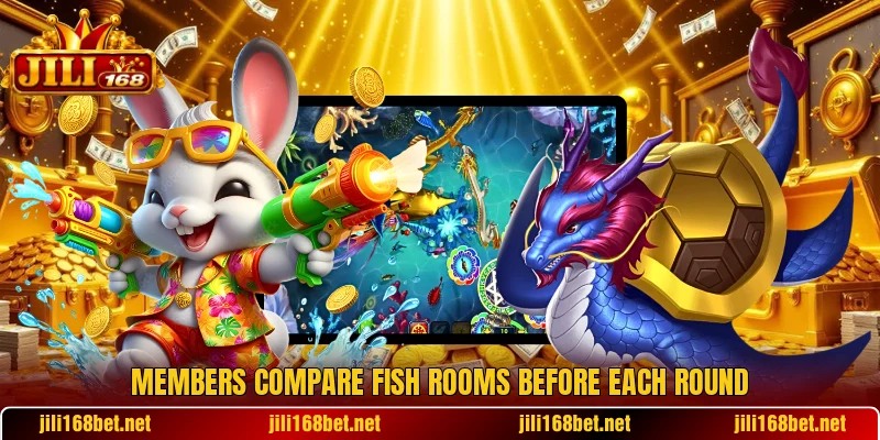 Members compare Fish rooms before each round Members compare Fish rooms before each round