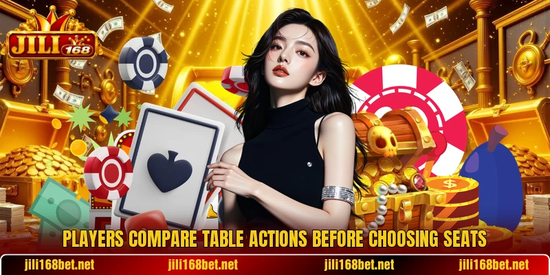 Players compare table actions before choosing seats Players compare table actions before choosing seats